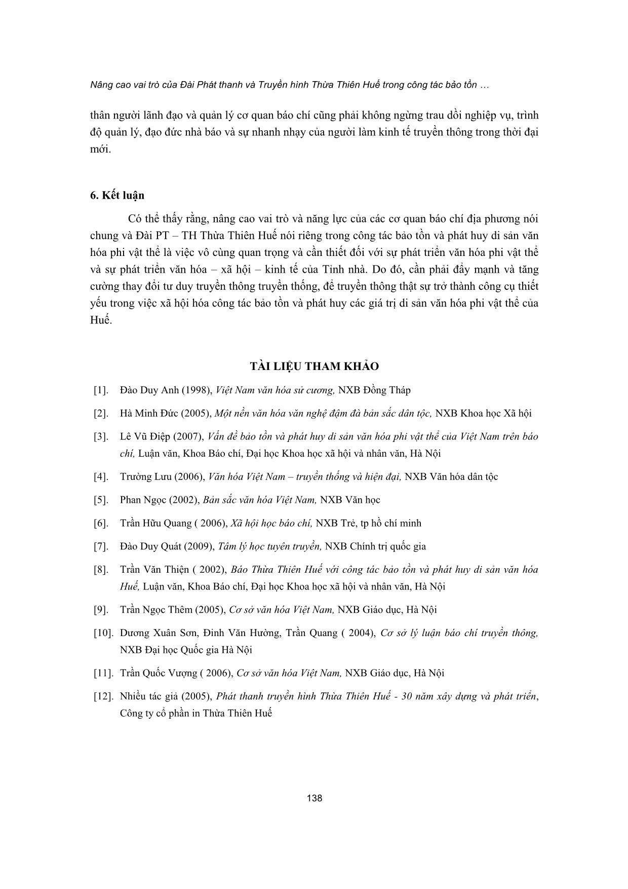 Nâng cao vai trò của Đài phát thanh và Truyền hình Thừa Thiên Huế trong công tác bảo tồn và phát huy di sản văn hóa phi vật thể của huế trang 10