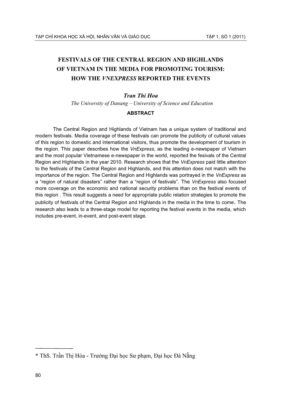 Nghiên cứu phương thức phản ánh sự kiện lễ hội miền Trung-Tây nguyên của báo mạng điện tử VnExpress nhằm phục vụ việc quảng bá du lịch khu vực trang 8