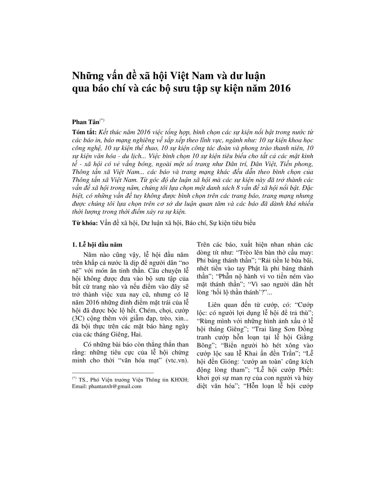 Những vấn đề xã hội Việt Nam và dư luận qua báo chí và các bộ sưu tập sự kiện năm 2016 trang 1