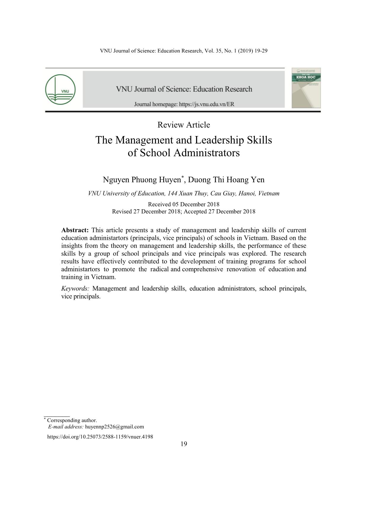 Kỹ năng quản lý, lãnh đạo của cán bộ quản lý trường phổ thông trang 1