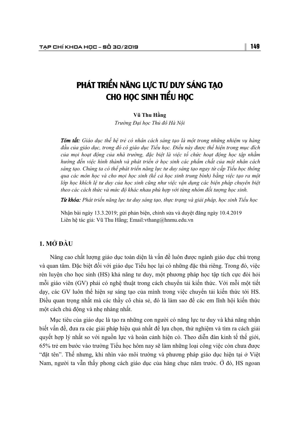 Phát triển năng lực tư duy sáng tạo cho học sinh Tiểu học trang 1