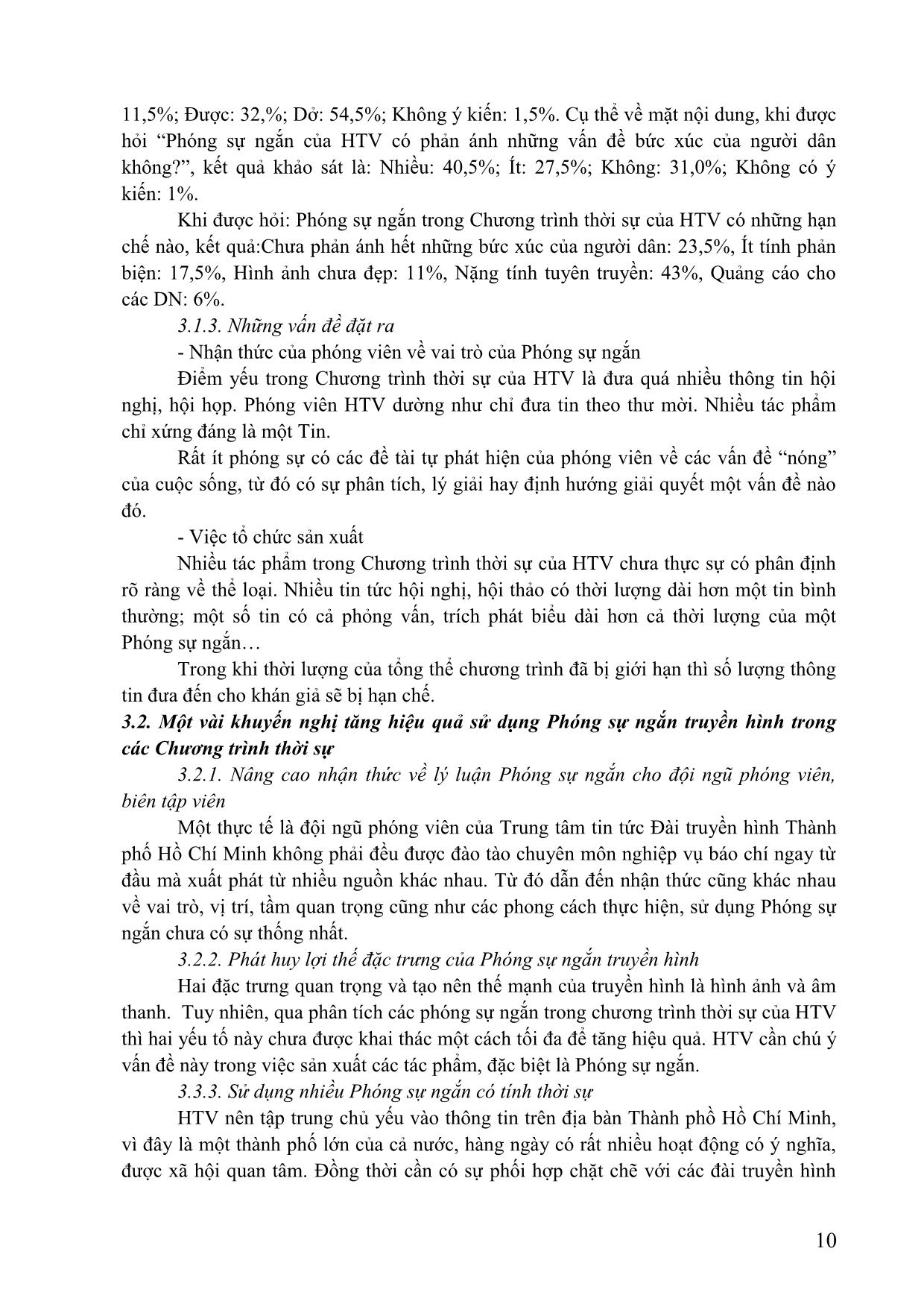 Sử dụng phóng sự ngắn truyền hình trong chương trình thời sự 19h50 của Đài truyền hình Thành phố Hồ Chí Minh trang 10