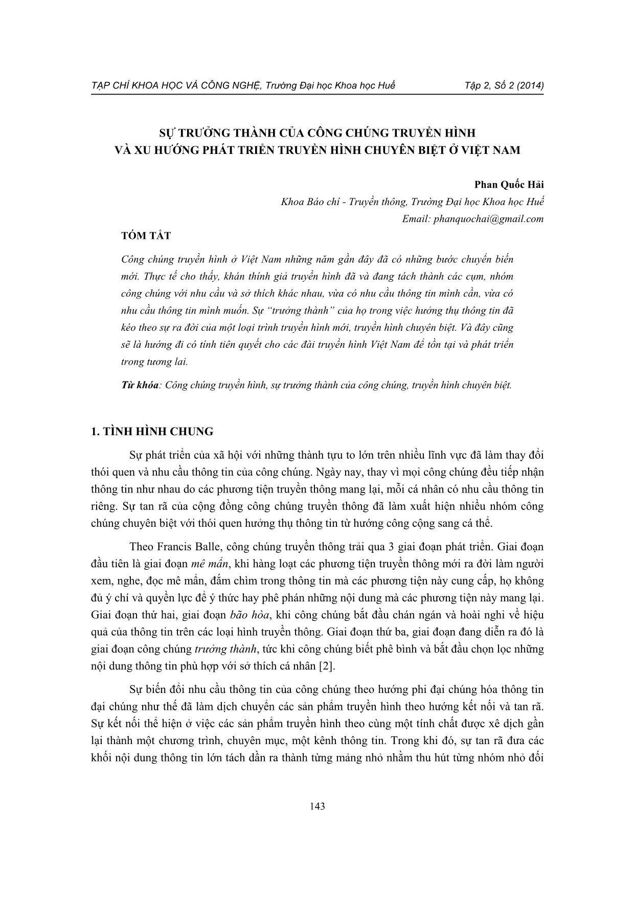 Sự trưởng thành của công chúng truyền hình và xu hướng phát triển truyền hình chuyên biệt ở Việt Nam trang 1