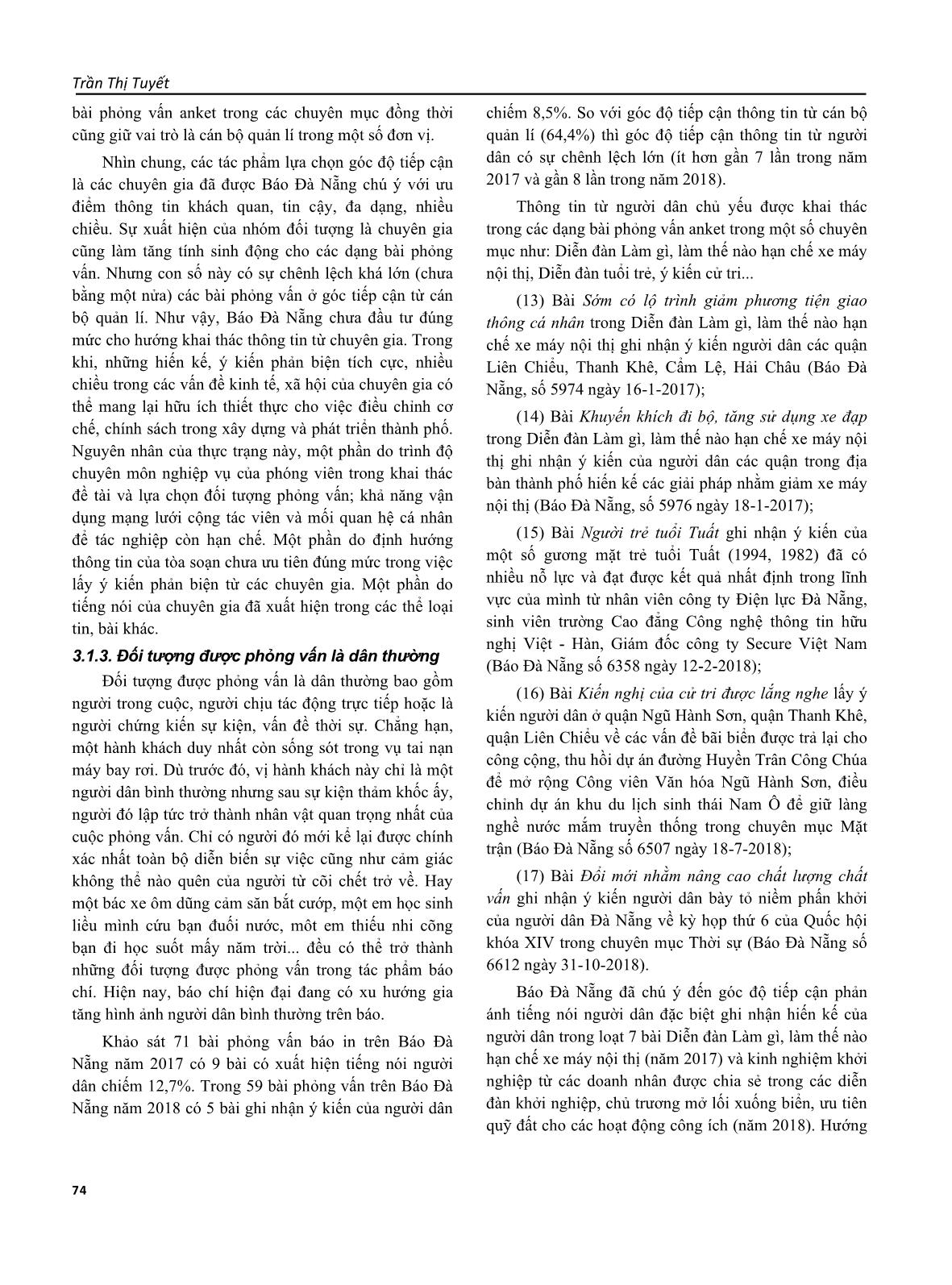 Tác phẩm phỏng vấn trên báo Đà Nẵng - Tiếp cận từ đối tượng trả lời phỏng vấn trang 5