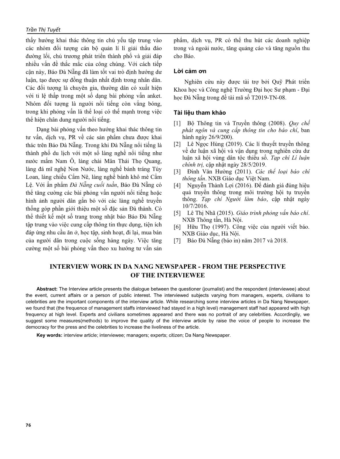 Tác phẩm phỏng vấn trên báo Đà Nẵng - Tiếp cận từ đối tượng trả lời phỏng vấn trang 7