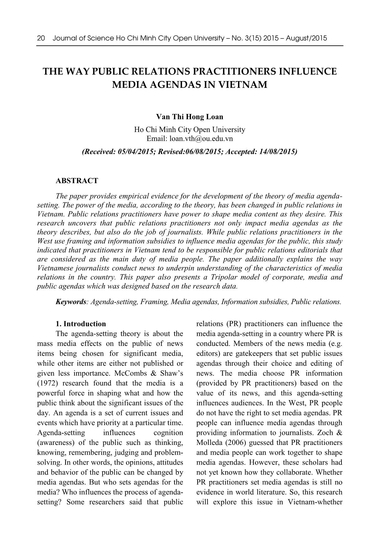 The way public relations practitioners influence media agendas in Vietnam trang 1