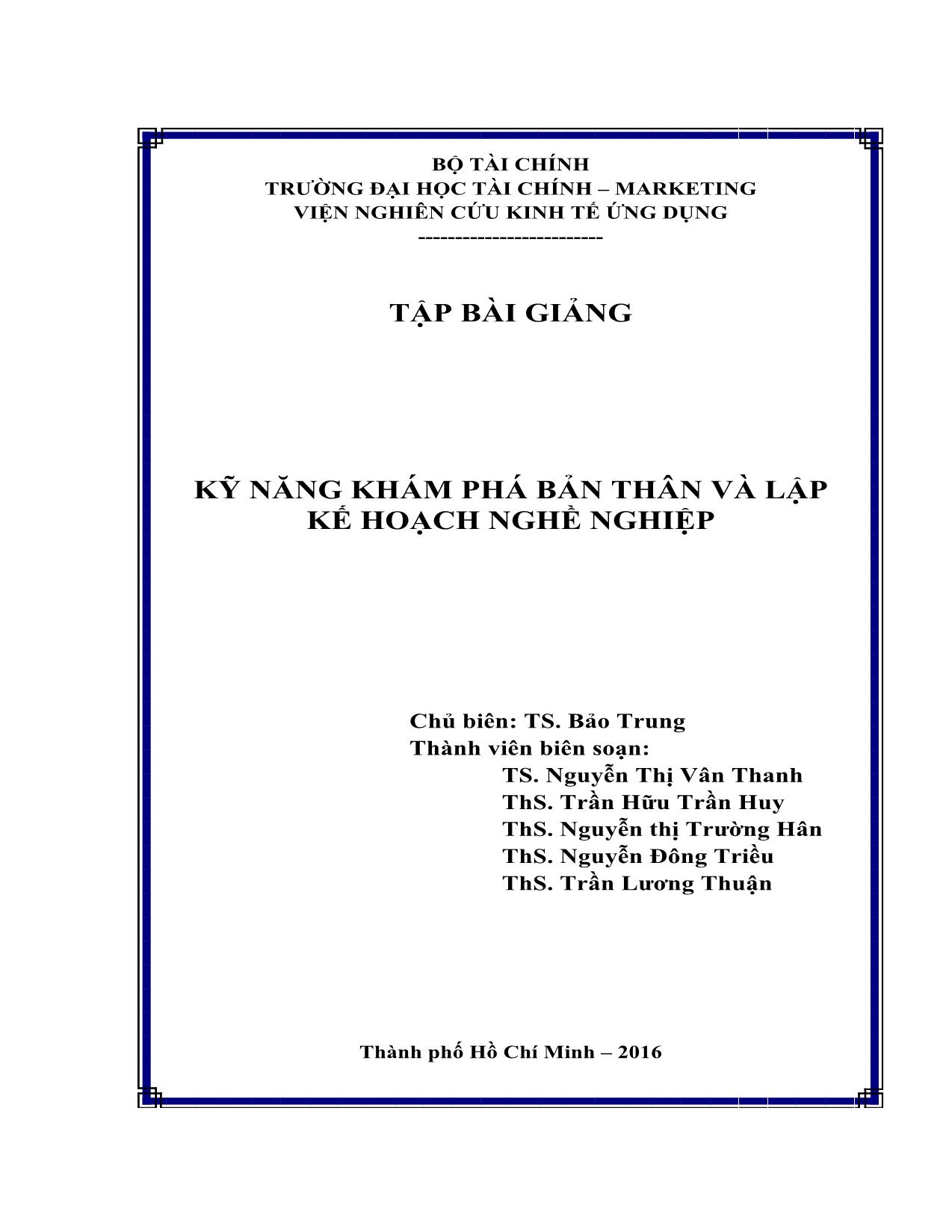 Giáo trình Kỹ năng khám phá bản thân và lập kế hoạch nghề nghiệp trang 1