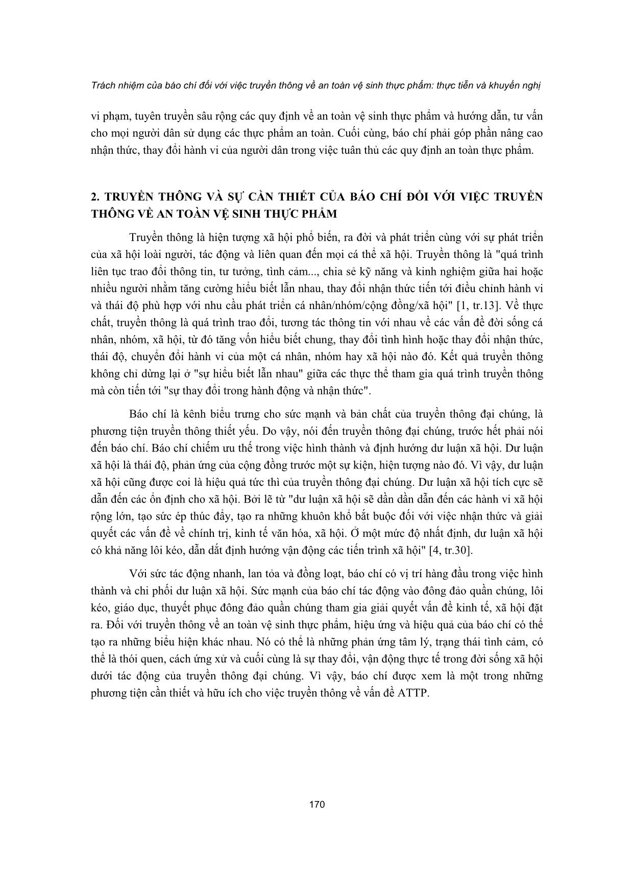Trách nhiệm của báo chí đối với việc truyền thông về an toàn vệ sinh thực phẩm: Thực tiễn và khuyến nghị trang 2
