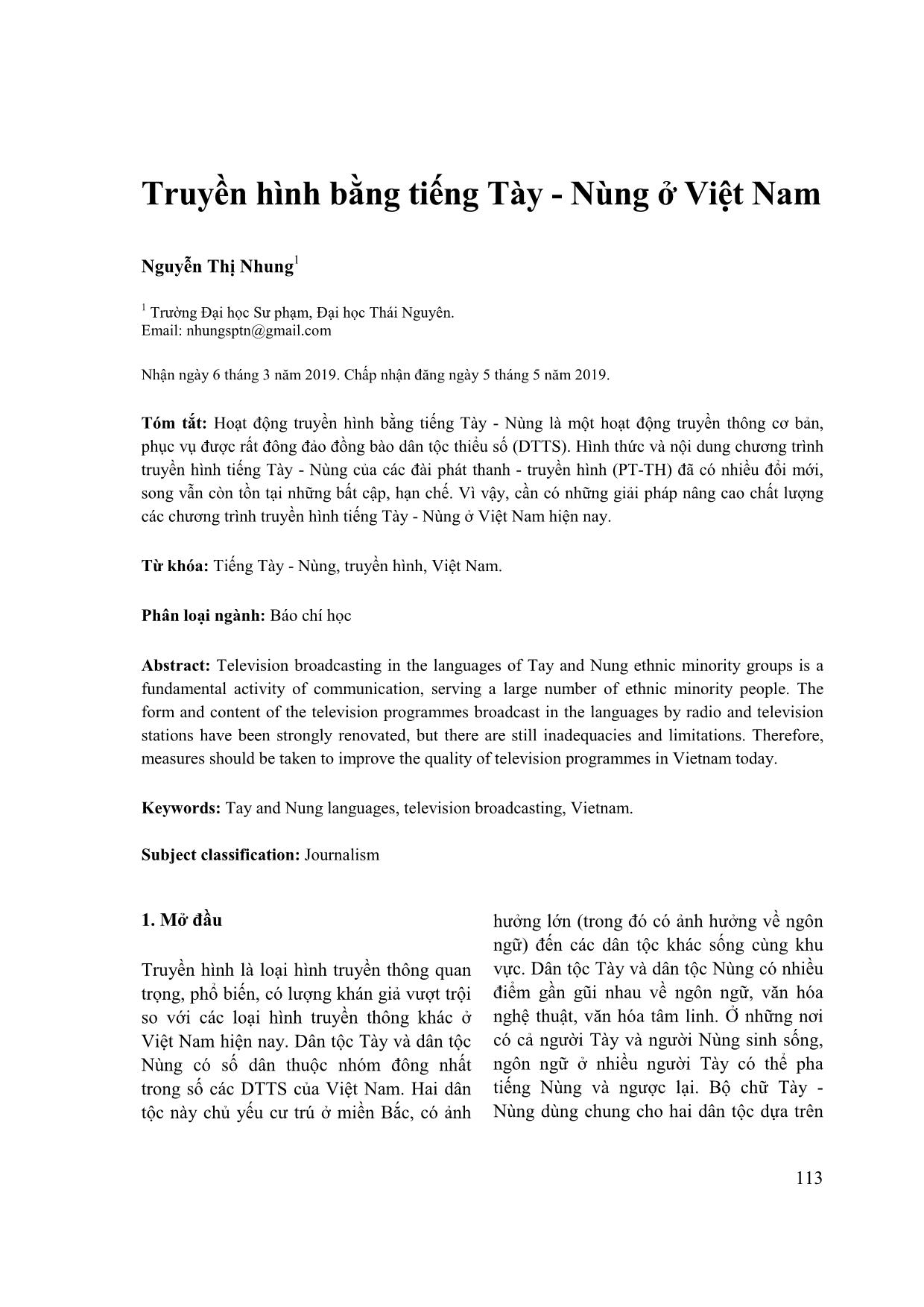 Truyền hình bằng tiếng Tày-Nùng ở Việt Nam trang 1