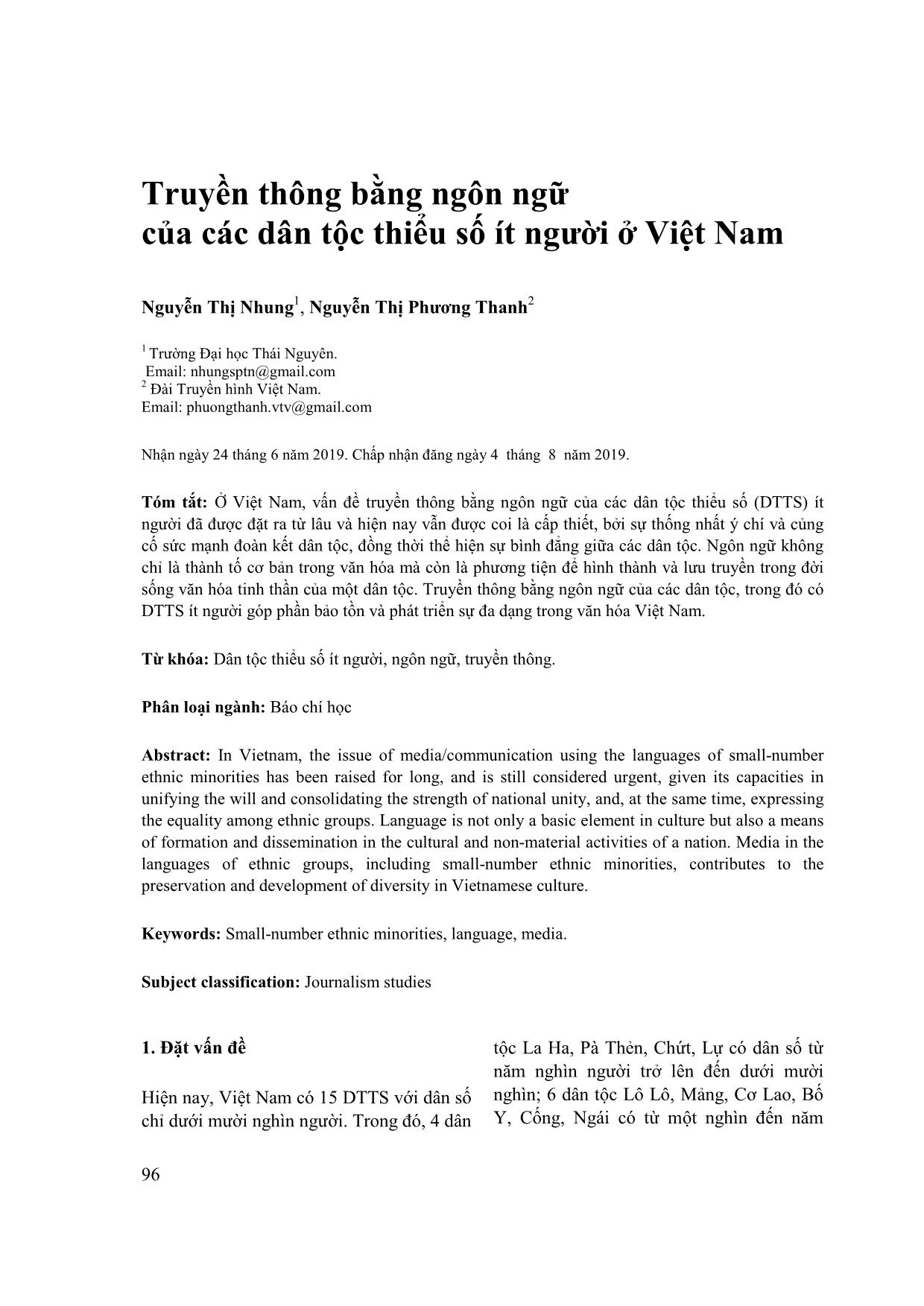 Truyền thông bằng ngôn ngữ của các dân tộc thiểu số ít người ở Việt Nam trang 1