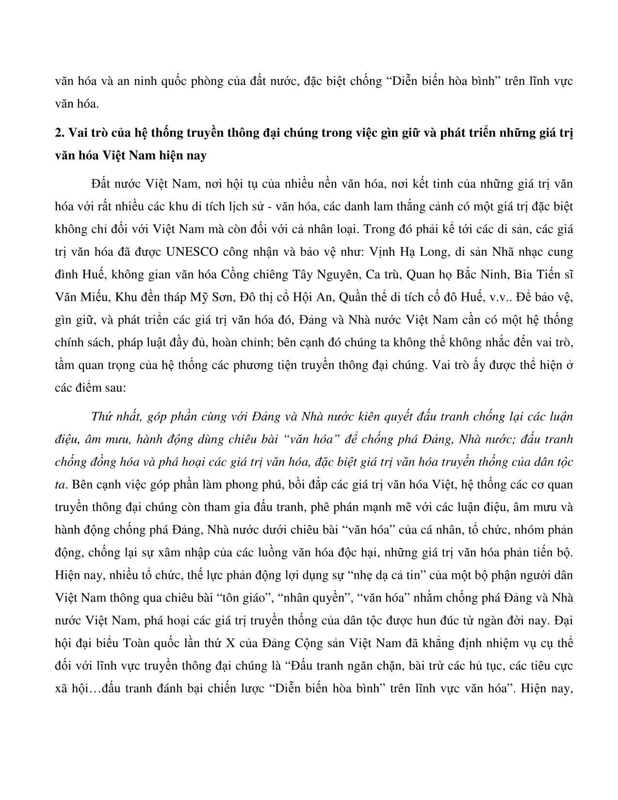 Truyền thông đại chúng và vấn đề gìn giữ, phát triển những giá trị văn hóa Việt Nam hiện nay trang 3