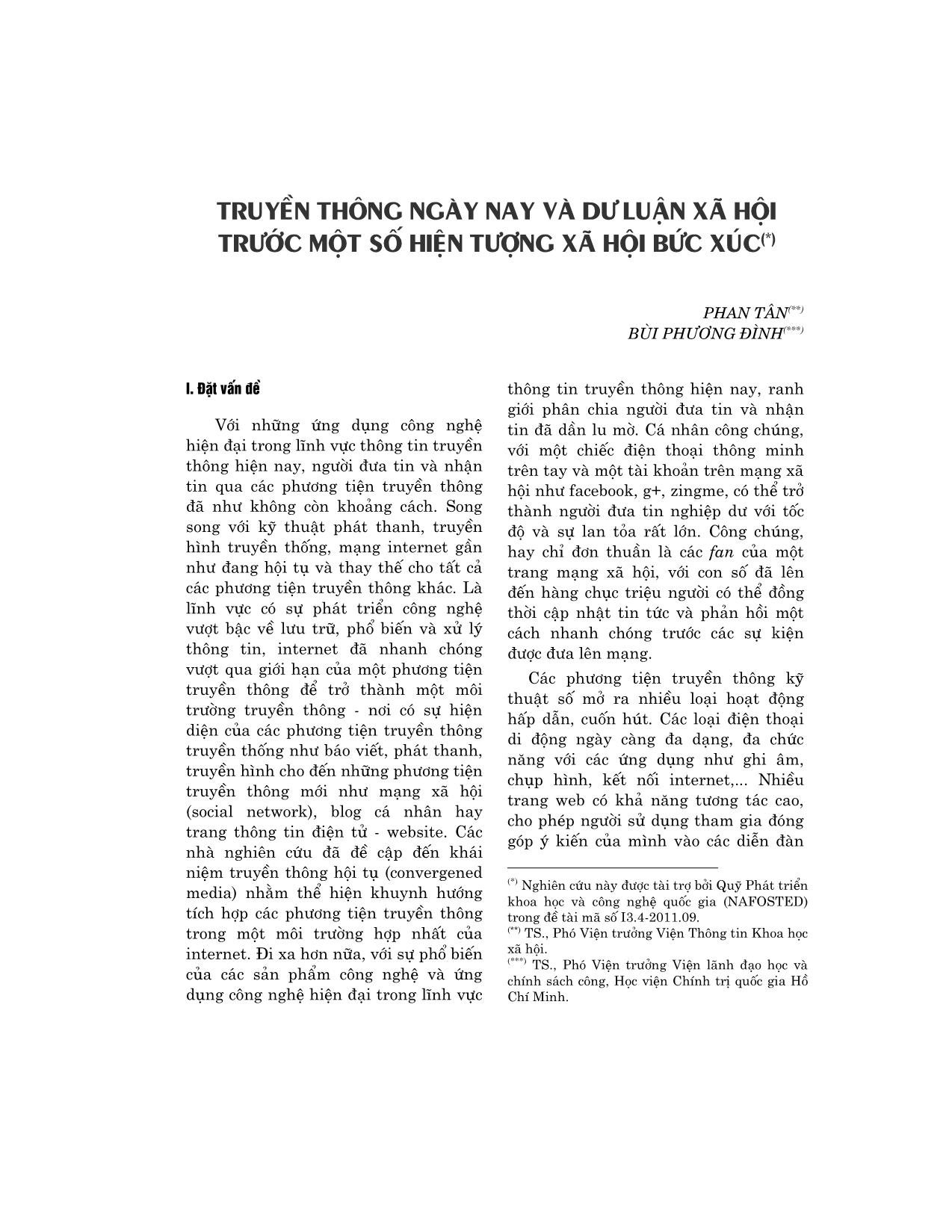 Truyền thông ngày nay và dư luận xã hội trước một số hiện tượng xã hội bức xúc trang 1