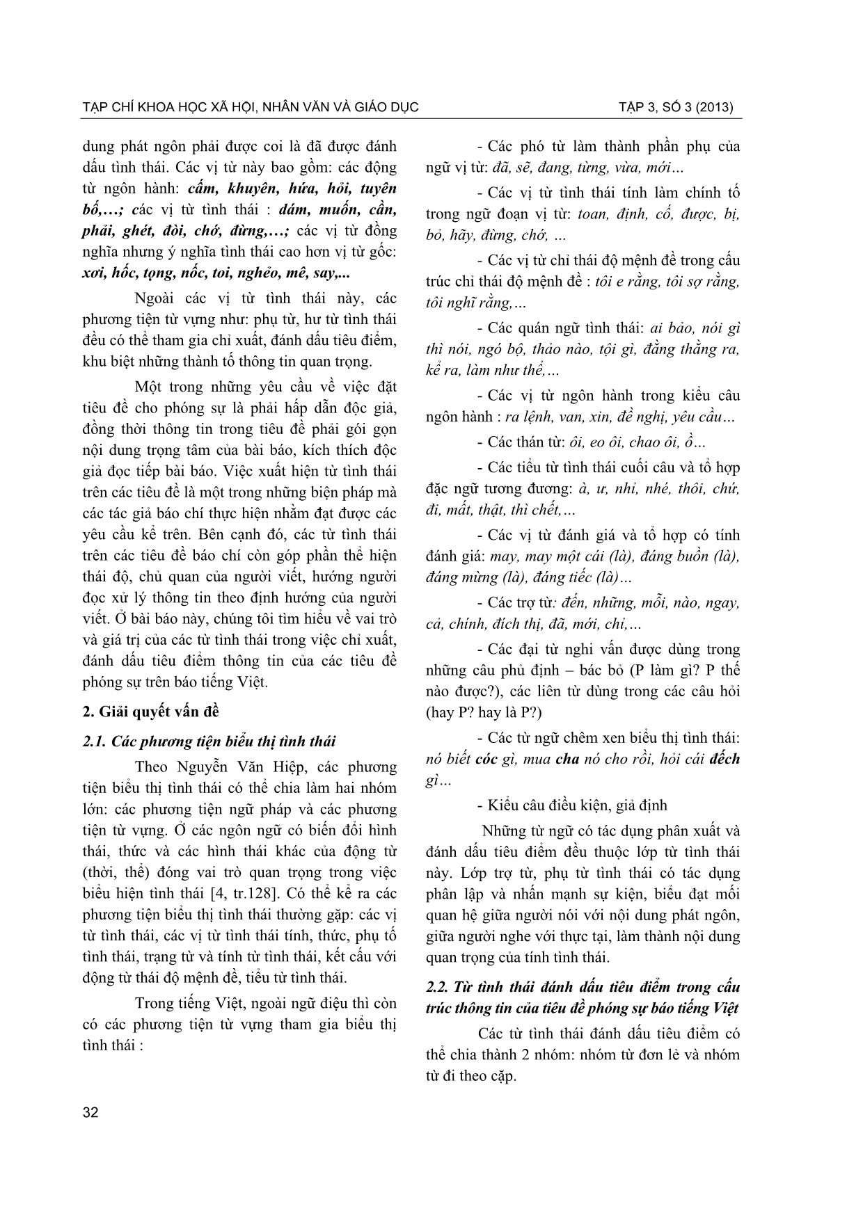 Từ tình thái đánh dấu tiêu điểm trong cấu trúc thông tin của tiêu đề phóng sự trên báo tiếng Việt trang 2