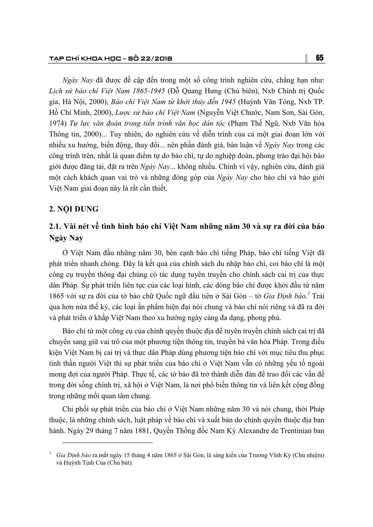 Vấn đề tự do báo chí và phong trào đại hội báo giới được phản ánh trên báo ngày nay (1935-1940) trang 2