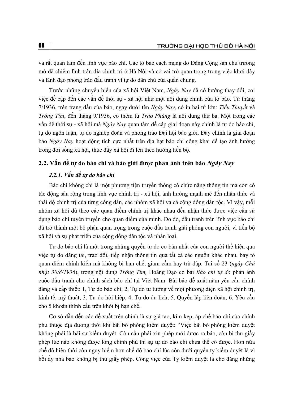 Vấn đề tự do báo chí và phong trào đại hội báo giới được phản ánh trên báo ngày nay (1935-1940) trang 5