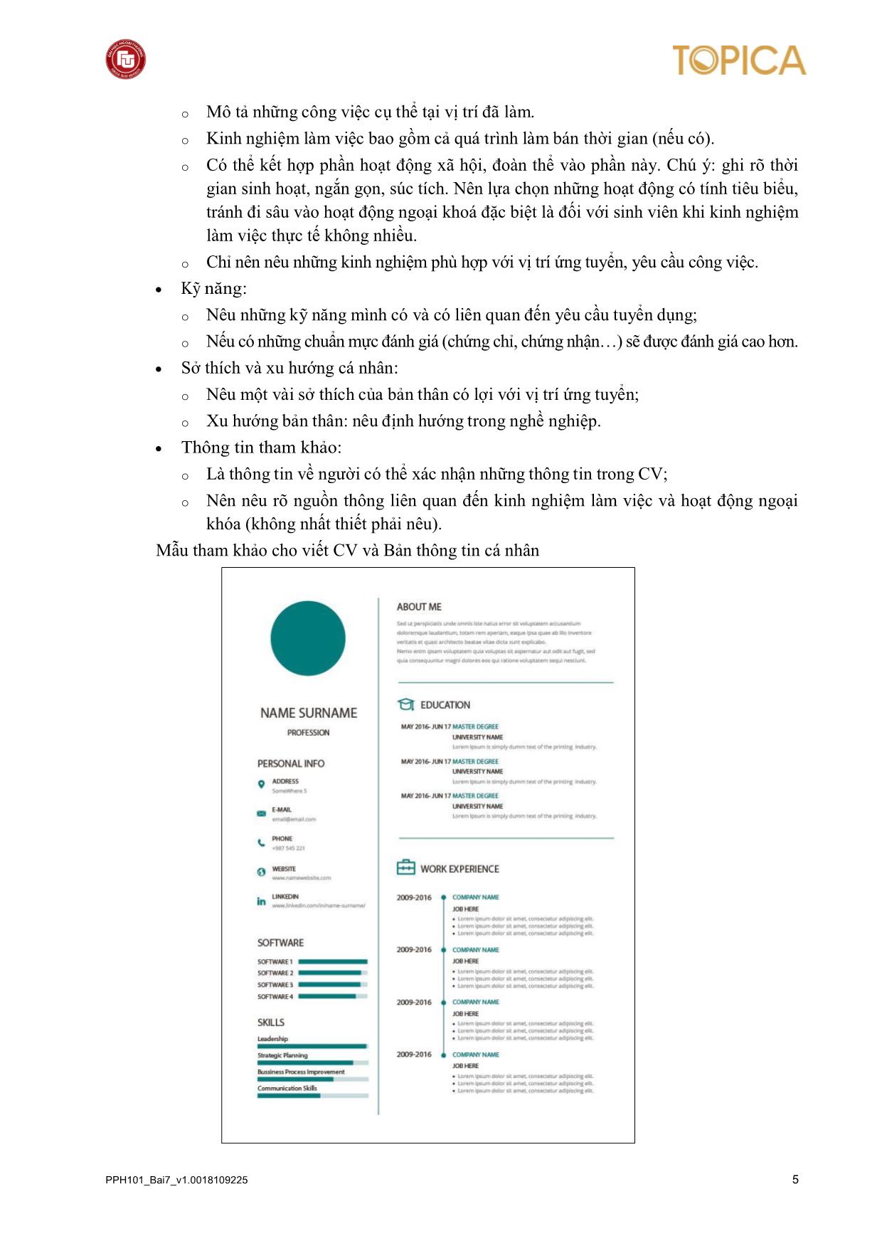 Tài liệu Kỹ năng viết CV và phỏng vấn xin việc trang 5
