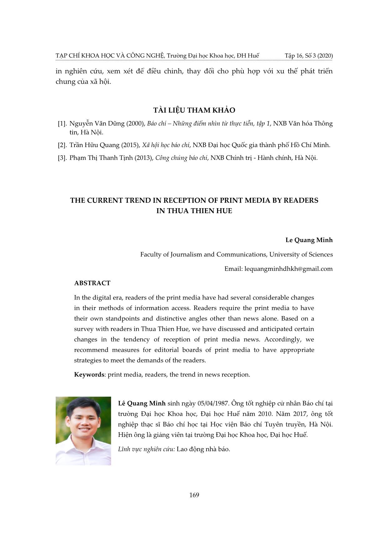 Xu hướng tiếp nhận sản phẩm báo in của công chúng tỉnh Thừa Thiên Huế hiện nay trang 9