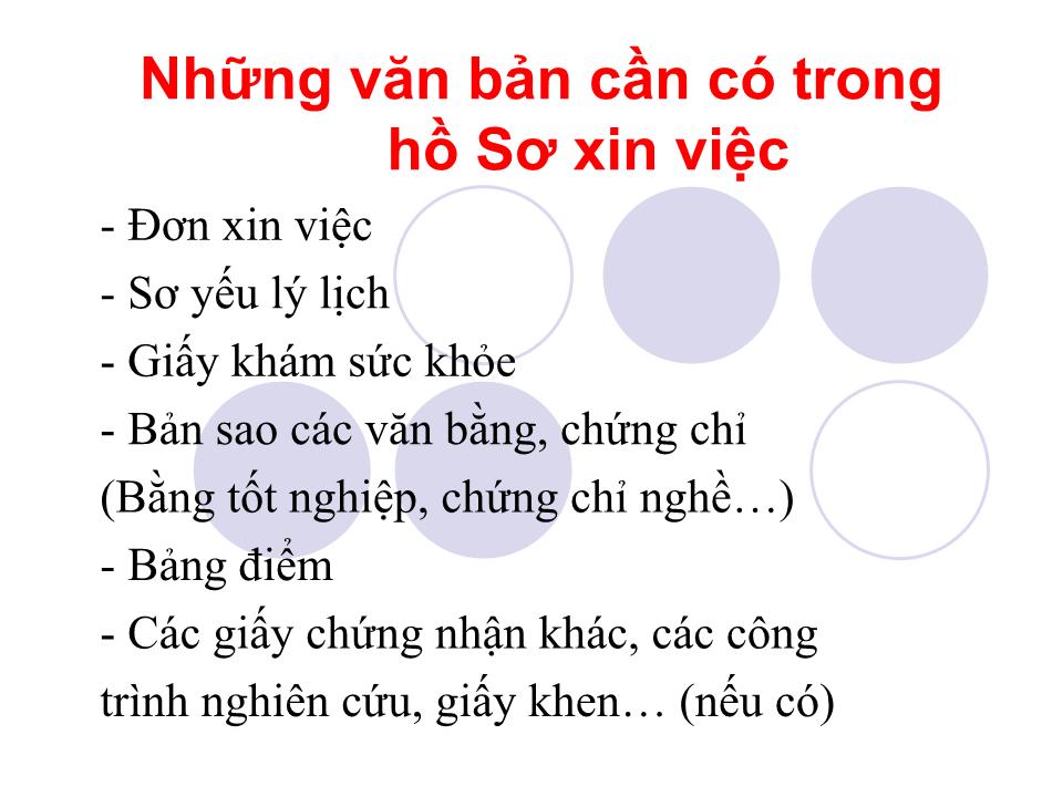 Bài giảng Kỹ năng làm hồ sơ xin việc trang 5