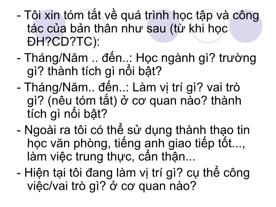 Bài giảng Kỹ năng làm hồ sơ xin việc trang 9