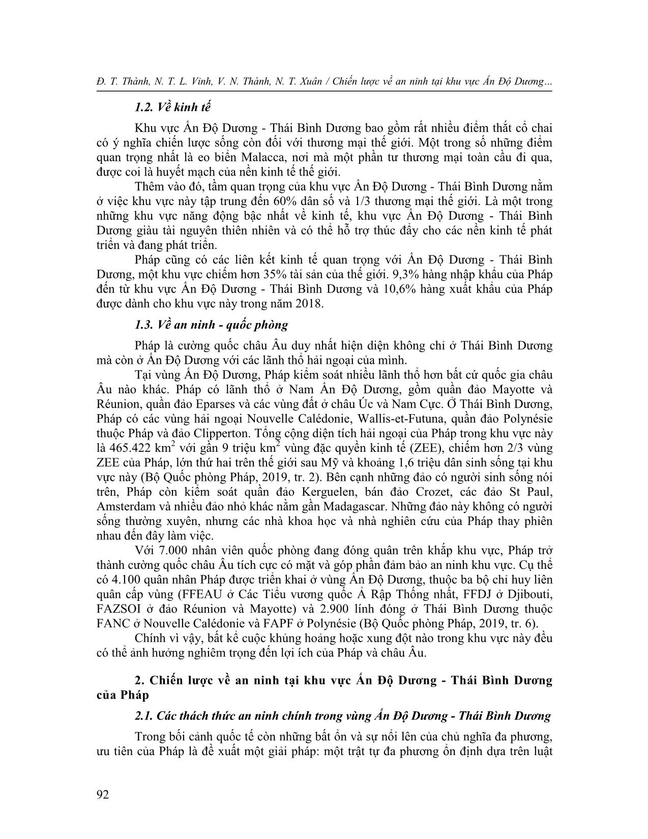 Chiến lược về an ninh tại khu vực Ấn Độ Dương - Thái bình Dương của Pháp và gợi ý chính sách đối với Việt Nam trang 2