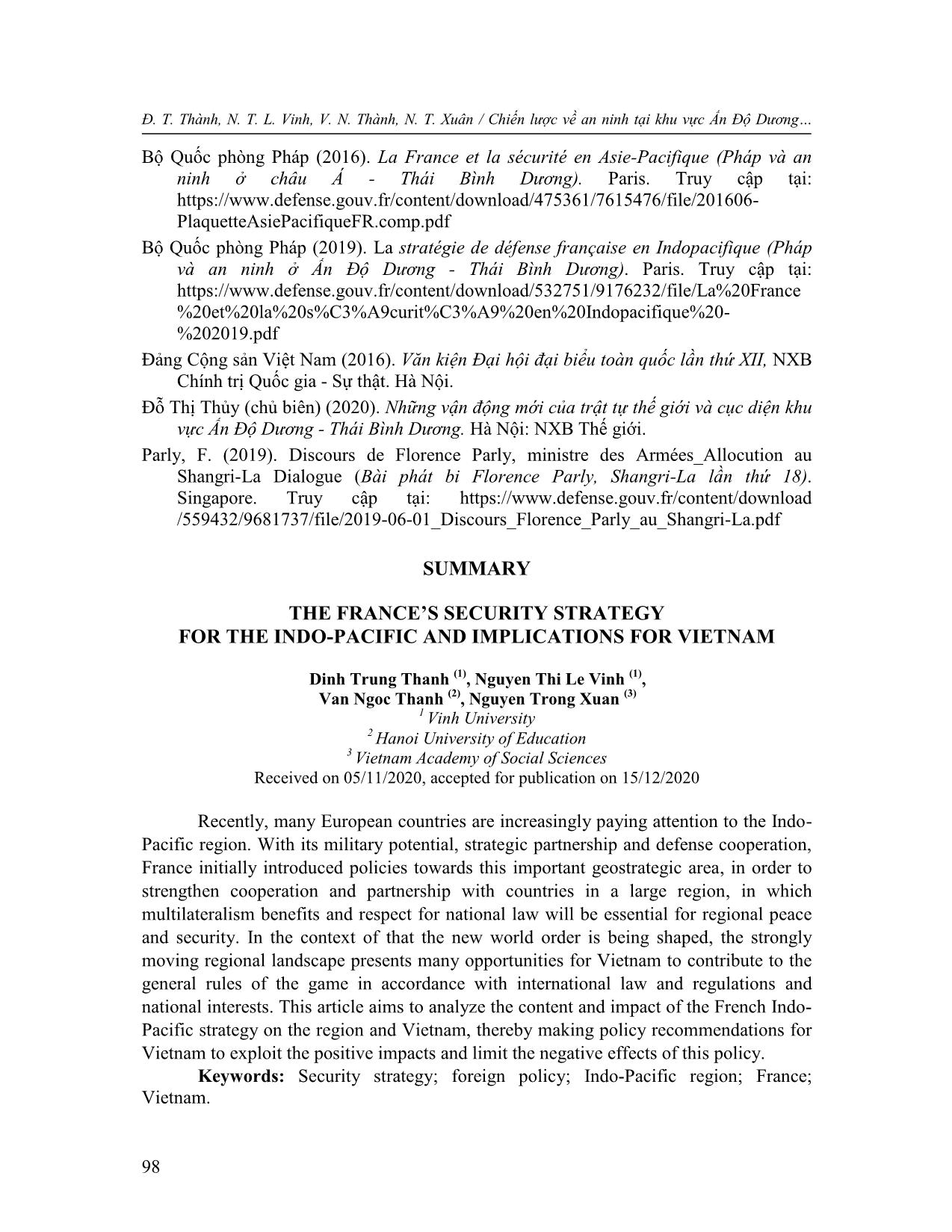 Chiến lược về an ninh tại khu vực Ấn Độ Dương - Thái bình Dương của Pháp và gợi ý chính sách đối với Việt Nam trang 8