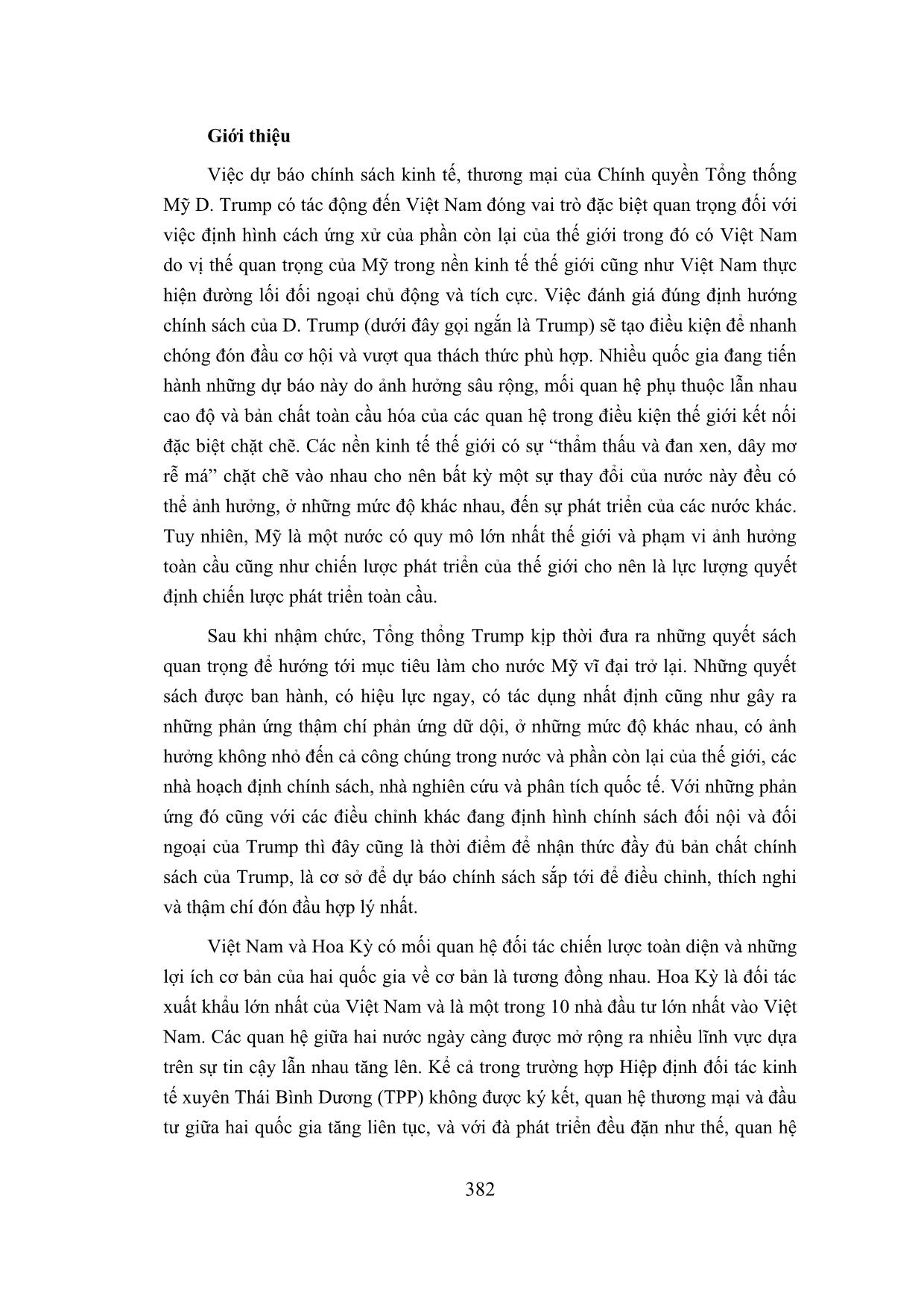 Chính sách kinh tế, thương mại của chính quyền tổng thống Mỹ Donald Trump và ảnh hưởng của nó đến kinh tế Việt Nam trang 2