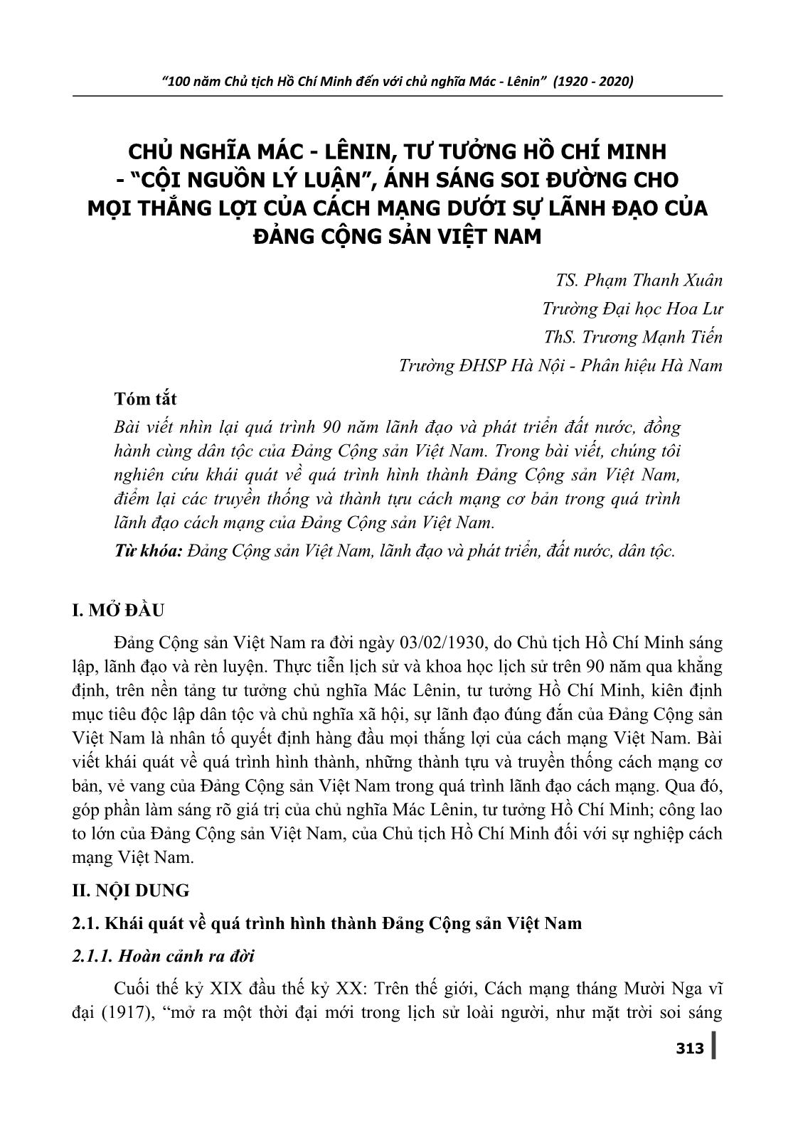 Chủ nghĩa Mác-Lênin, Tư tưởng Hồ Chí Minh - “Cội nguồn lý luận”, ánh sáng soi đường cho mọi thắng lợi của cách mạng dưới sự lãnh đạo của Đảng Cộng sản Việt Nam trang 1