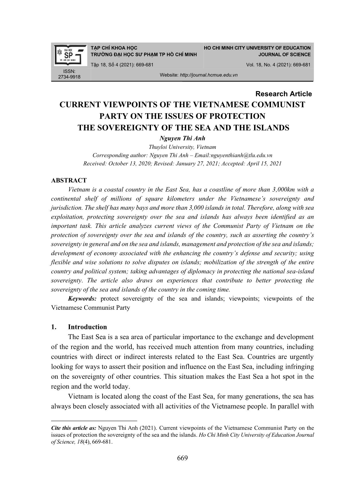 Current viewpoints of the Vietnamese communist party on the issues of protection the sovereignty of the sea and the islands trang 1