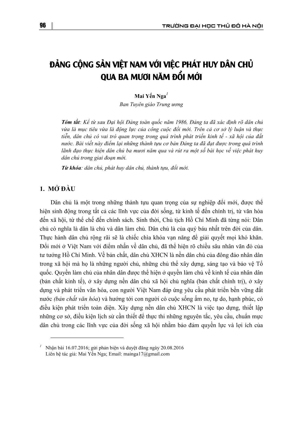 Đảng Cộng sản Việt Nam với việc phát huy dân chủ qua ba mươi năm đổi mới trang 1