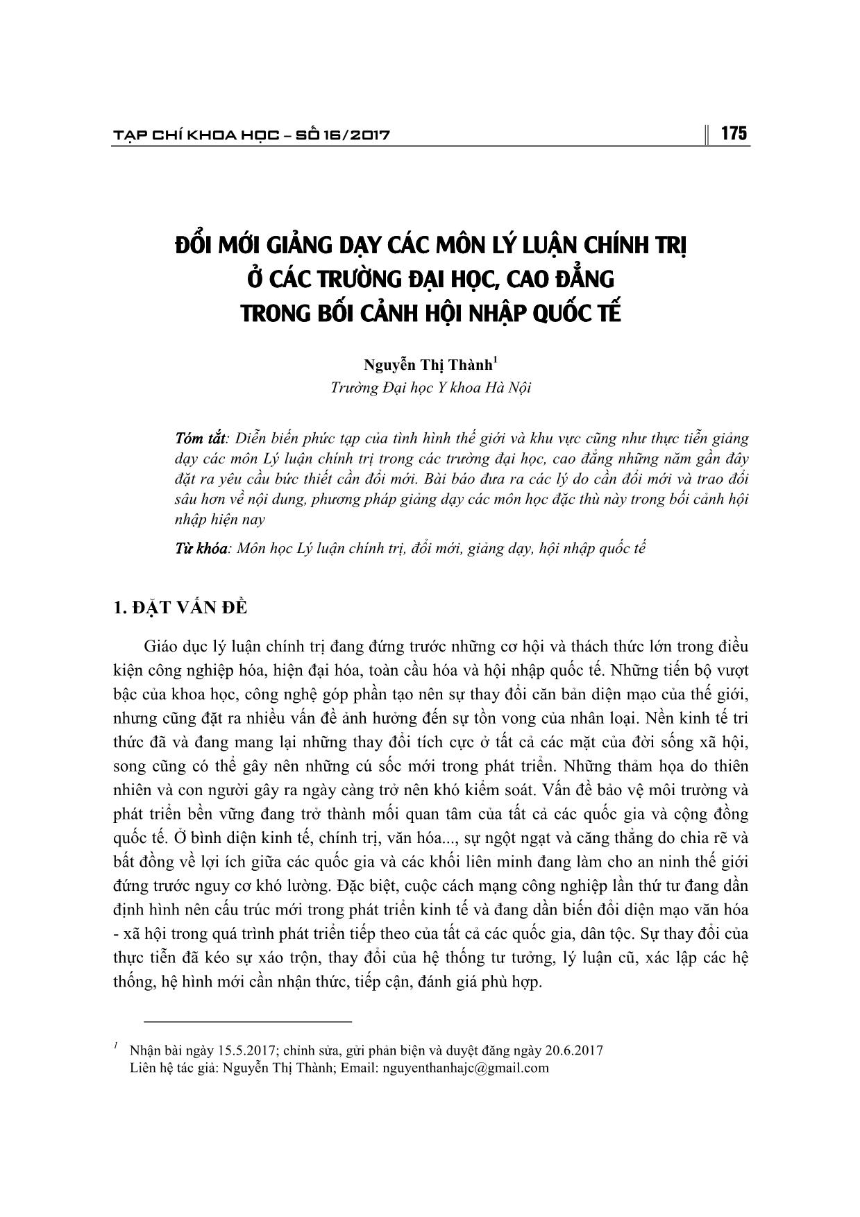 Đổi mới giảng dạy các môn lý luận chính trị ở các trường đại học, cao đẳng trong bối cảnh hội nhập quốc tế trang 1