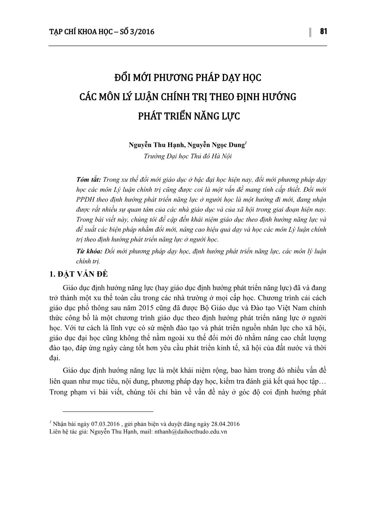 Đổi mới phương pháp dạy học các môn Lý luận chính trị theo định hướng phát triển năng lực trang 1