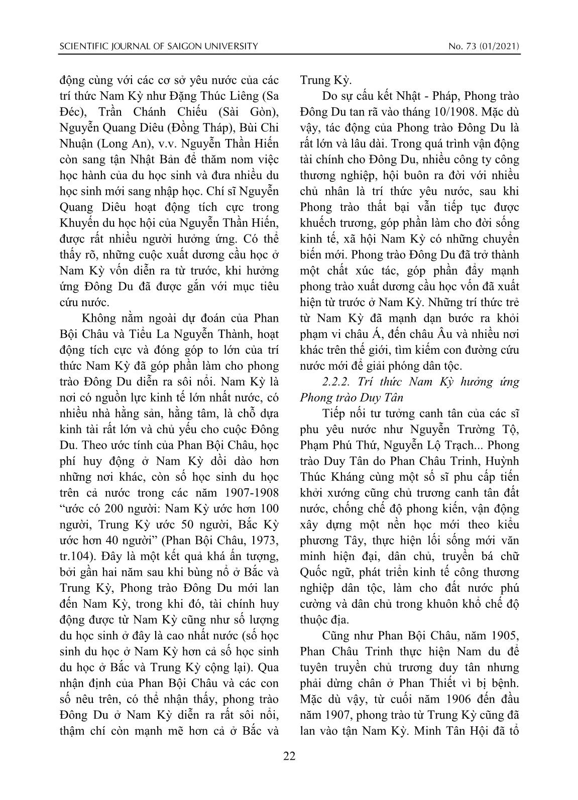 Đóng góp của trí thức yêu nước trong phong trào Đông Du và Duy Tân ở Nam Kỳ thập niên đầu thế kỷ XX trang 6