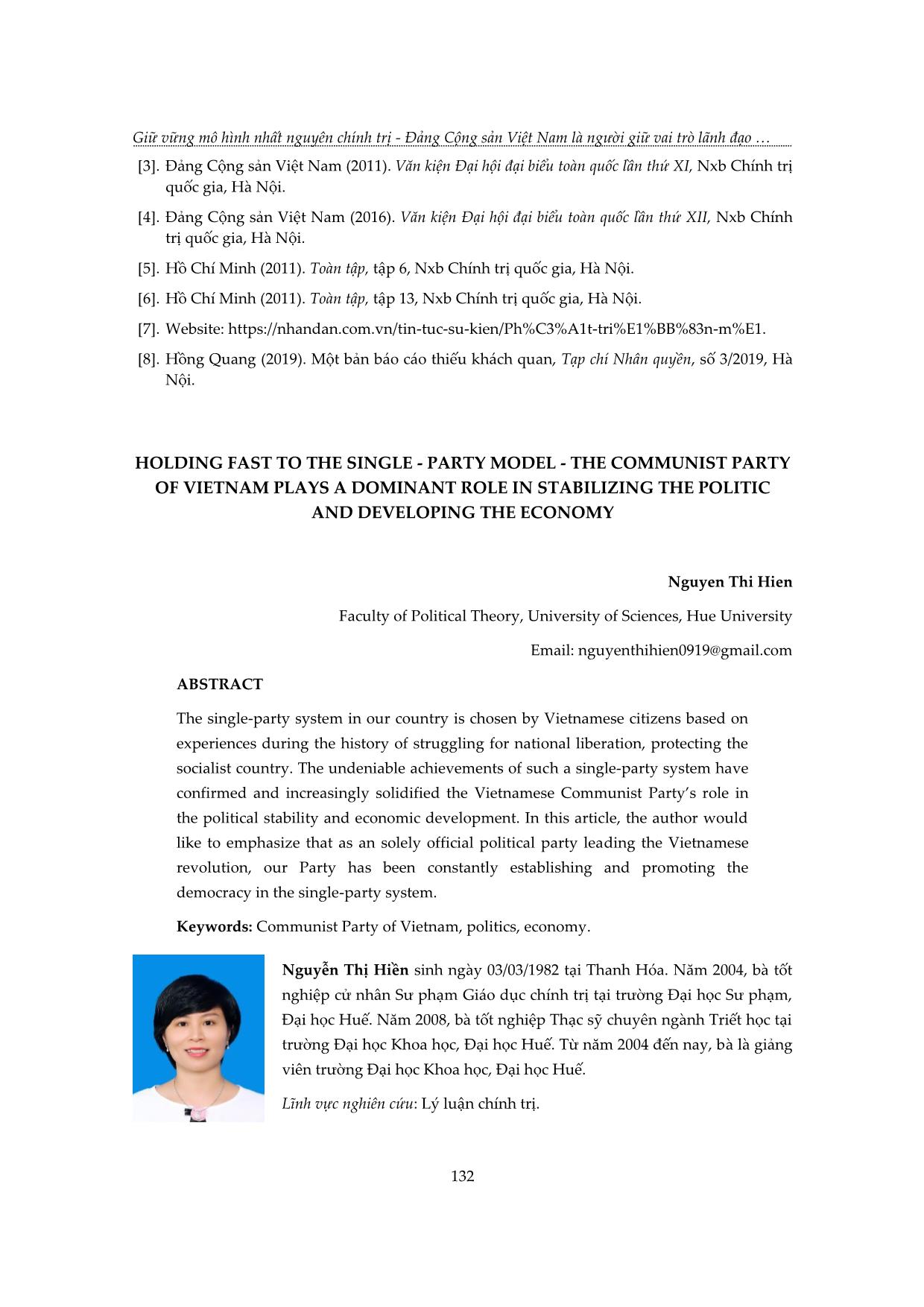 Giữ vững mô hình nhất nguyên chính trị - Đảng Cộng sản Việt Nam là người giữ vai trò lãnh đạo tuyệt đối đối với ổn định sự chính trị và phát triển kinh tế trang 8