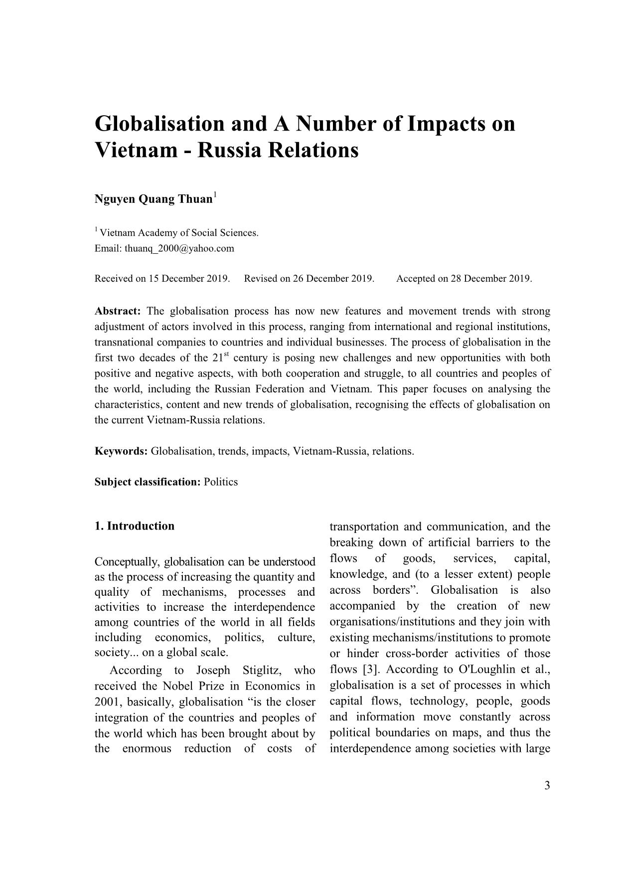 Globalisation and a number of impacts on Vietnam-Russia relations trang 1