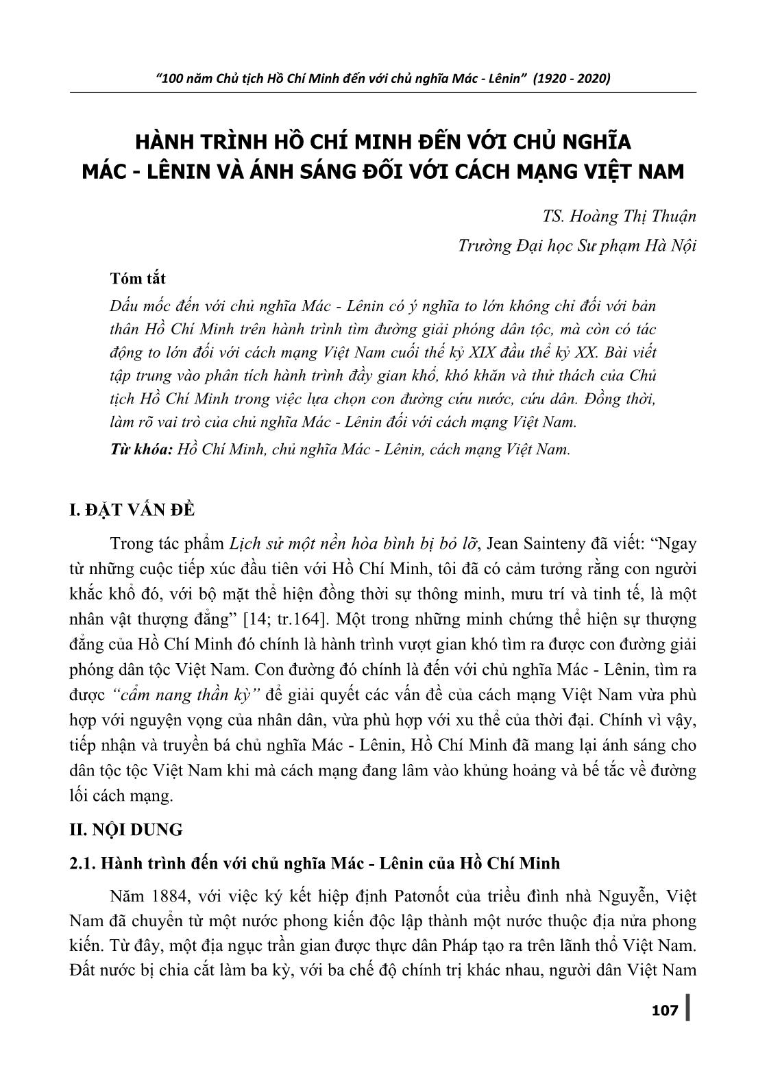 Hành trình Hồ Chí Minh đến với chủ nghĩa Mác-Lênin và ánh sáng đối với cách mạng Việt Nam trang 1