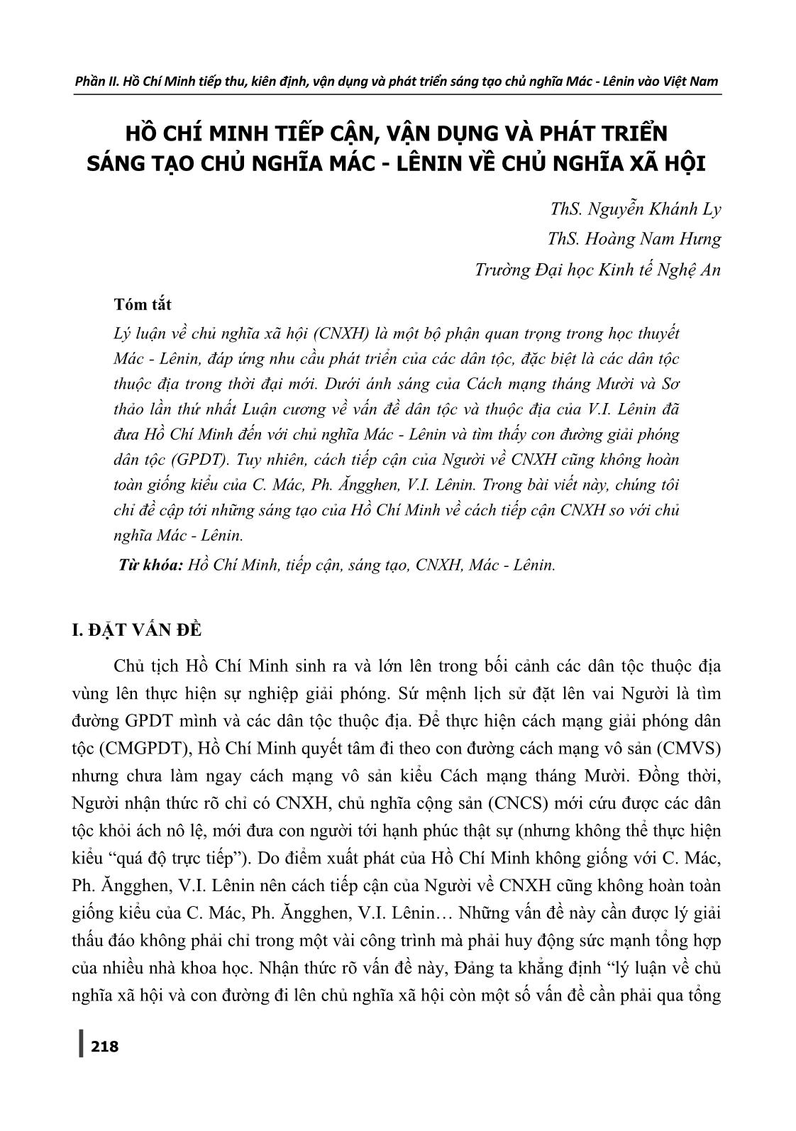 Hồ Chí Minh tiếp cận, vận dụng và phát triển sáng tạo Chủ nghĩa Mác-Lênin về chủ nghĩa xã hội trang 1