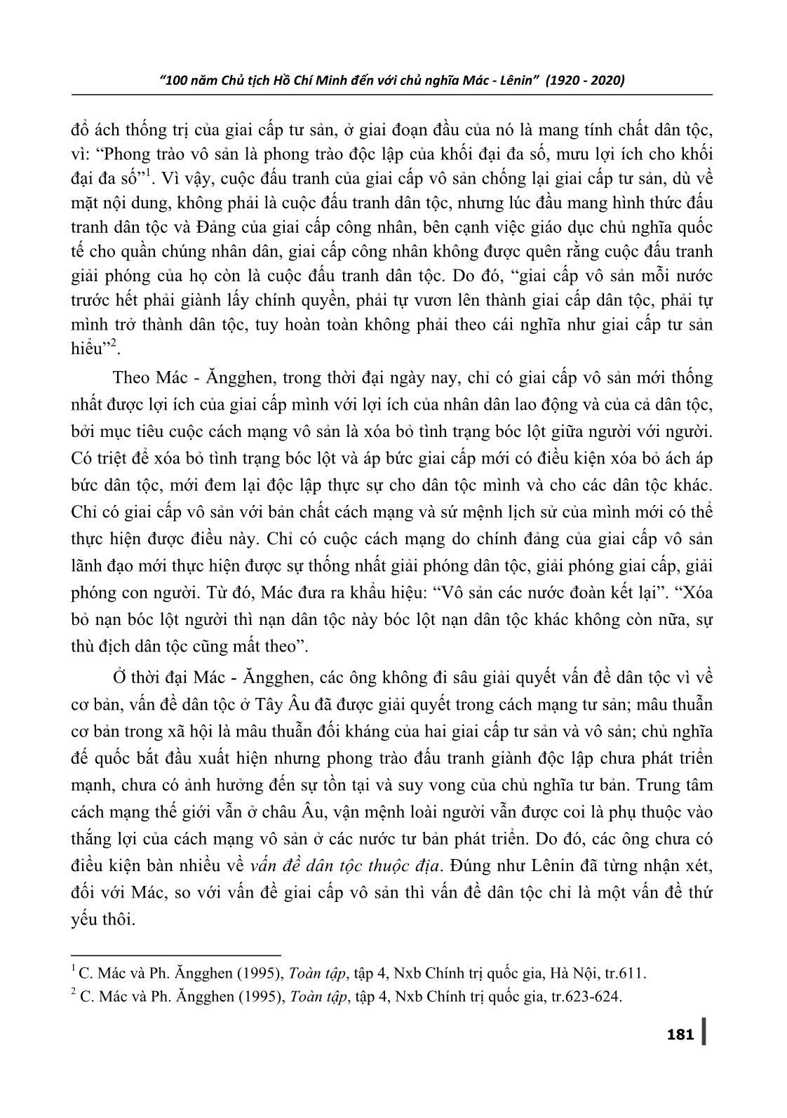 Hồ Chí Minh vận dụng, bổ sung và phát triển lý luận Mác-Lênin về mối quan hệ giữa vấn đề dân tộc và vấn đề giai cấp ở thuộc địa trong cách mạng giải phóng dân tộc trang 2