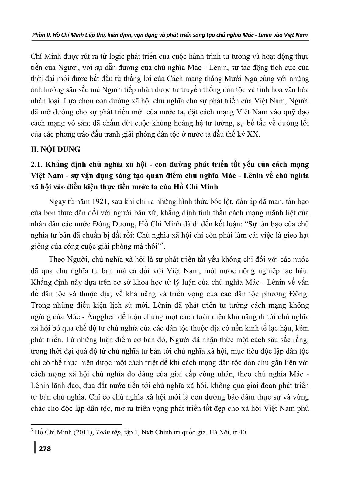 Hồ Chí Minh vận dụng sáng tạo quan điểm Chủ nghĩa Mác-Lênin về con đường đi lên chủ nghĩa xã hội vào điều kiện thực tiễn Việt Nam trang 2