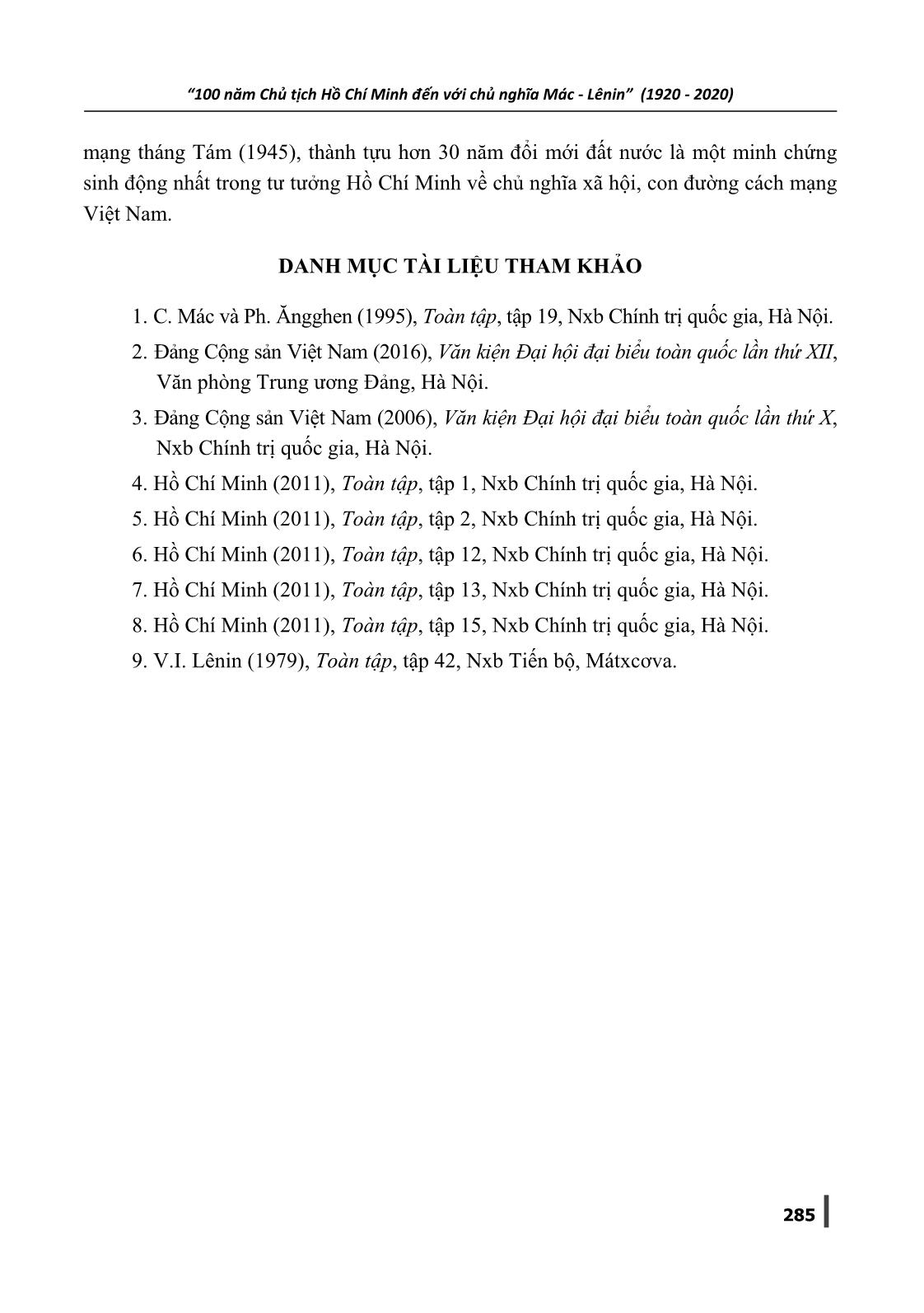 Hồ Chí Minh vận dụng sáng tạo quan điểm Chủ nghĩa Mác-Lênin về con đường đi lên chủ nghĩa xã hội vào điều kiện thực tiễn Việt Nam trang 9