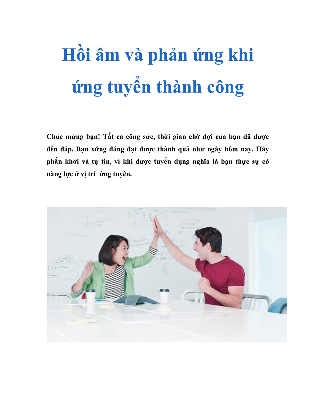 Hồi âm và phản ứng khi ứng tuyển thành công trang 1