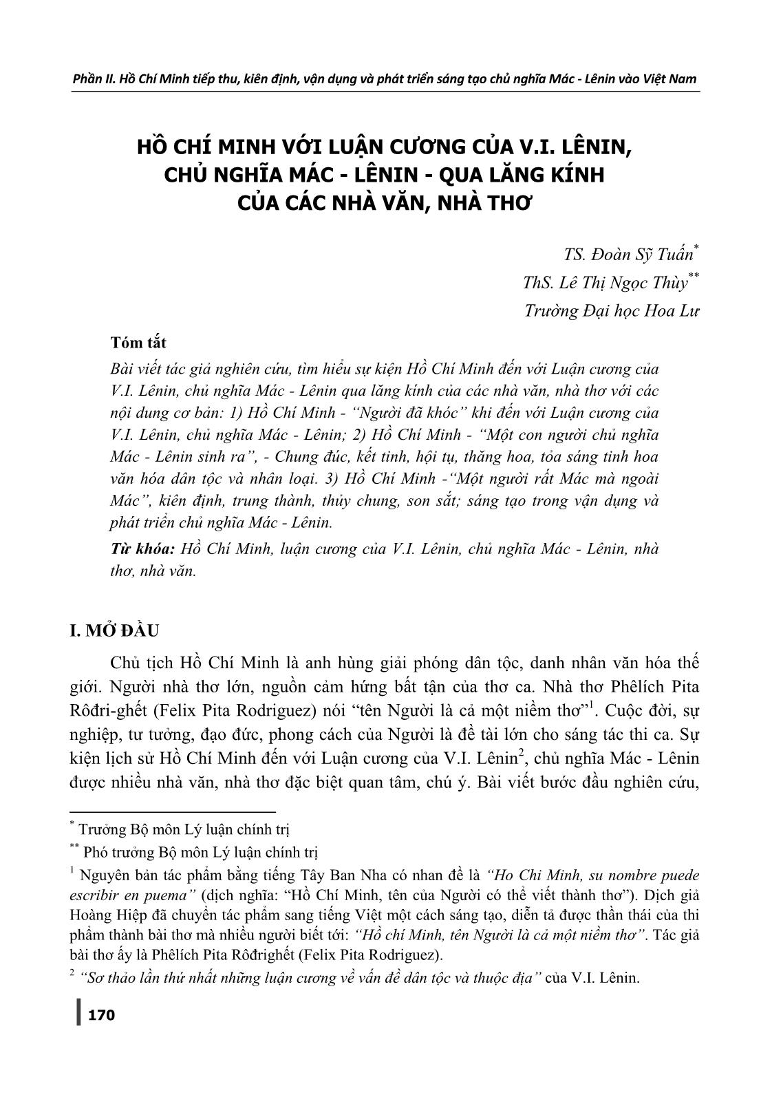 Hồ Chí Minh với luận cương của V.I. Lênin, Chủ nghĩa Mác-Lênin qua lăng kính của các nhà văn, nhà thơ trang 1