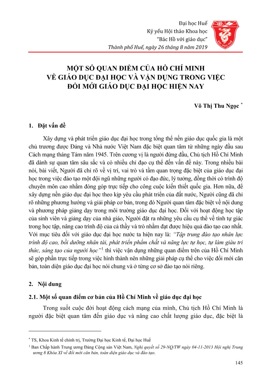 Một số quan điểm của Hồ Chí Minh về giáo dục đại học và vận dụng trong việc đổi mới giáo dục đại học hiện nay trang 1