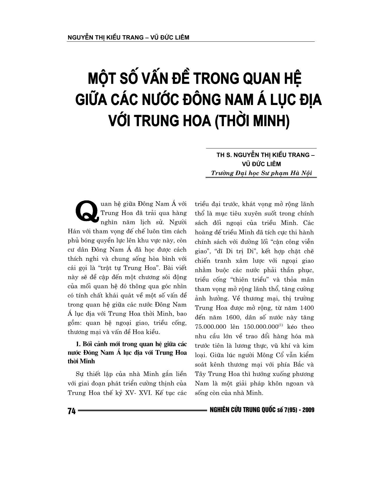 Một số vấn đề trong quan hệ giữa các nước Đông Nam Á lục địa với Trung Hoa (Thời Minh) trang 1