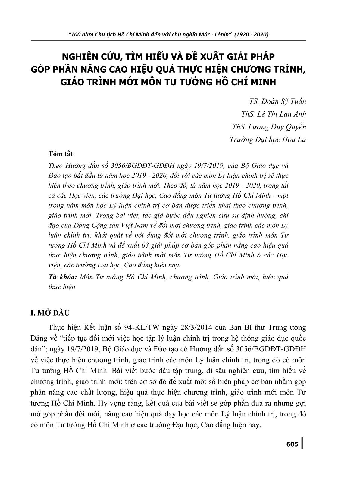 Nghiên cứu, tìm hiểu và đề xuất giải pháp góp phần nâng cao hiệu quả thực hiện chương trình, giáo trình mới môn Tư tưởng Hồ Chí Minh trang 1