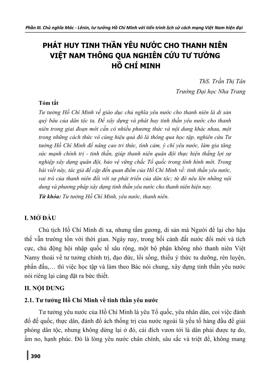 Phát huy tinh thần yêu nước cho thanh niên Việt Nam thông qua nghiên cứu tư tưởng Hồ Chí Minh trang 1