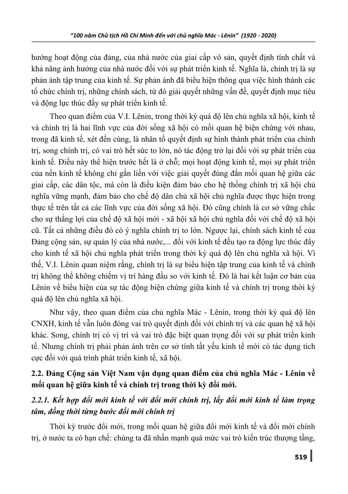 Quan điểm của Chủ nghĩa Mác-Lênin về mối quan hệ giữa kinh tế và chính trị và sự vận dụng của Đảng Cộng sản Việt Nam trong thời kỳ đổi mới đất nước trang 6