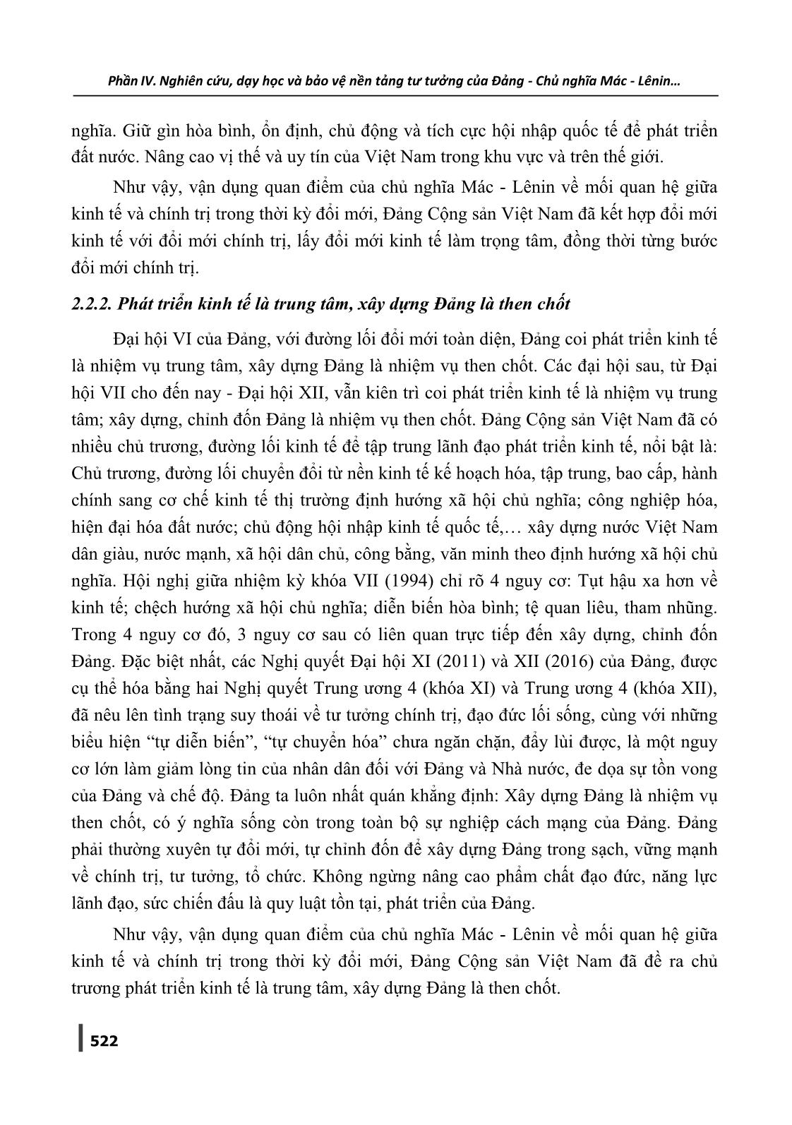 Quan điểm của Chủ nghĩa Mác-Lênin về mối quan hệ giữa kinh tế và chính trị và sự vận dụng của Đảng Cộng sản Việt Nam trong thời kỳ đổi mới đất nước trang 9