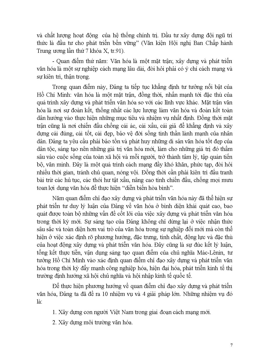 Quan điểm của Đảng, nhà nước về phát triển văn hoá, xây dựng con người trong giai đoạn mới trang 7
