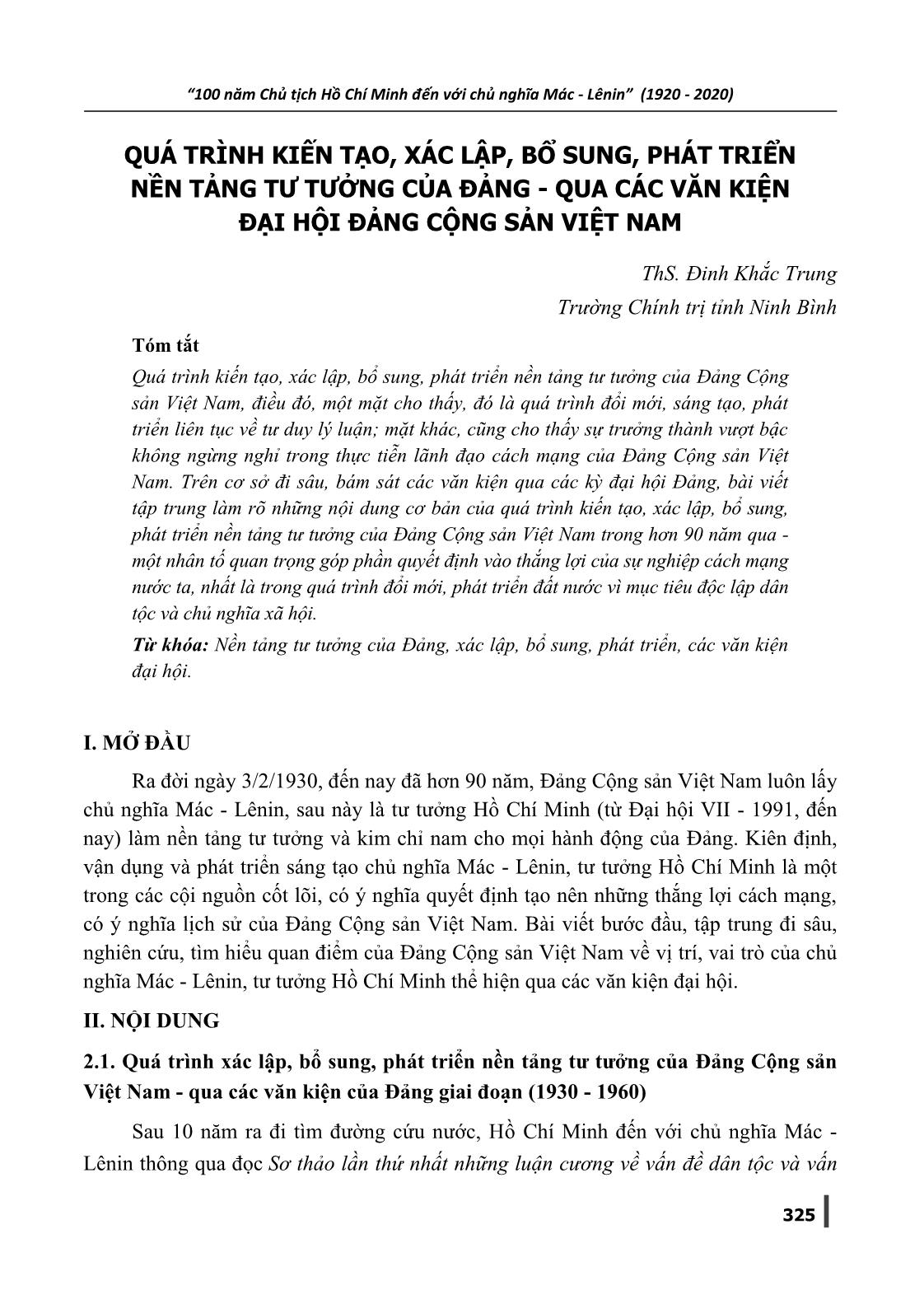 Quá trình kiến tạo, xác lập, bổ sung, phát triển nền tảng tư tưởng của Đảng - Qua các văn kiện đại hội Đảng Cộng sản Việt Nam trang 1