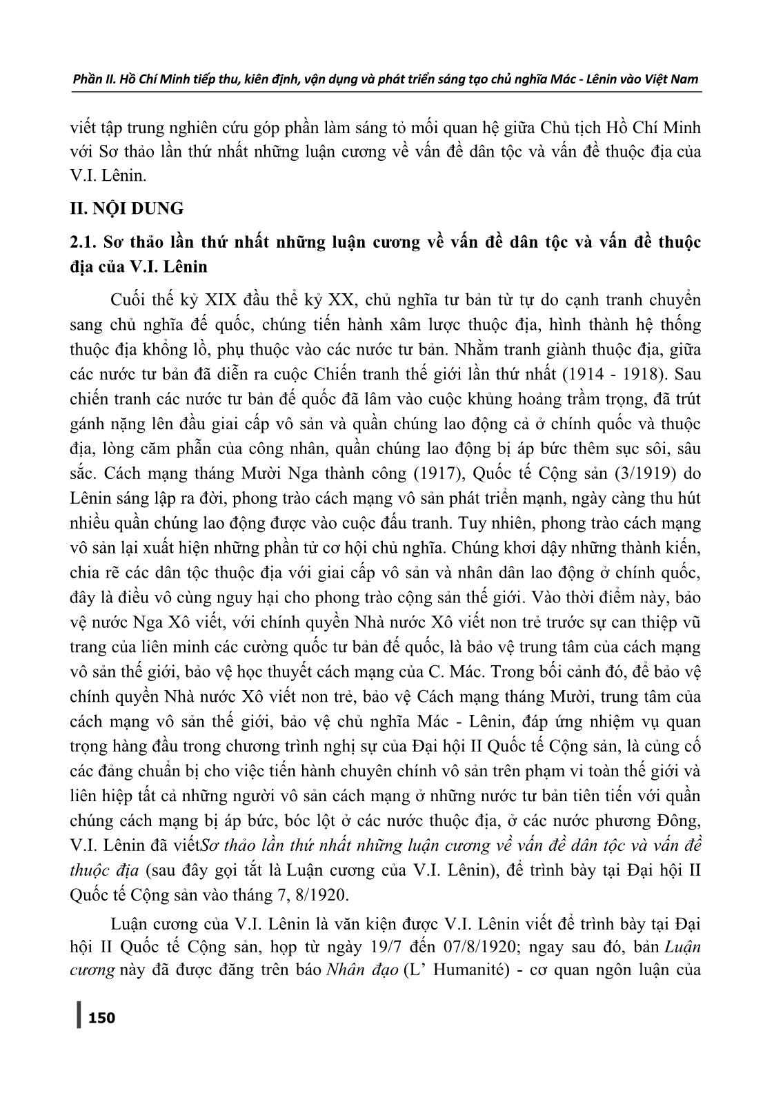 Sơ thảo lần thứ nhất những luận cương về vấn đề dân tộc và vấn đề thuộc địa của V.I. Lênin với Chủ tịch Hồ Chí Minh và cách mạng Việt Nam trang 2